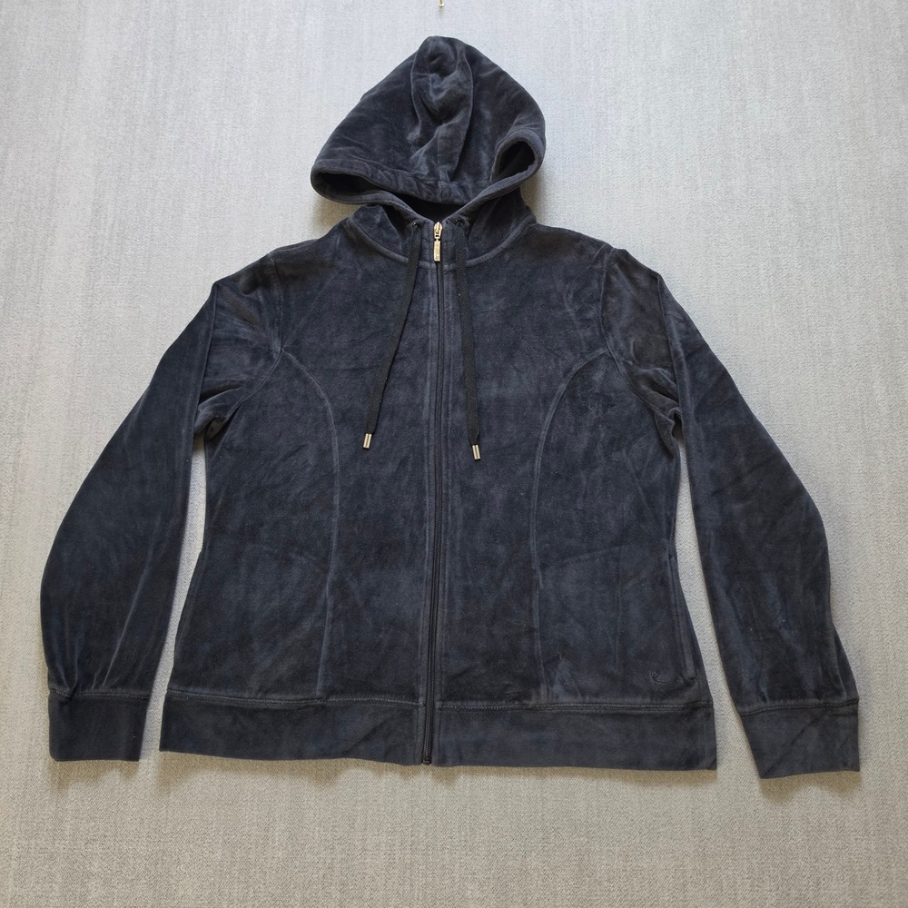 Danskin Now Hoodie Women XL Black Velour Full Zip Sweatshirt DI40T081